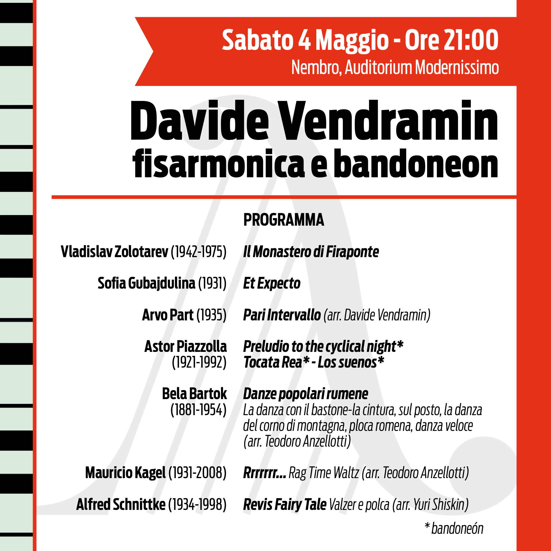 Immagine Concerto: DAVIDE VENDRAMIN fisarmonica e bandoneon